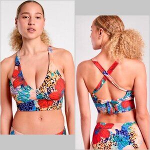 Athleta D-DD Longline Plunge Printed Bikini Top Bora Bora Sz S NWTs